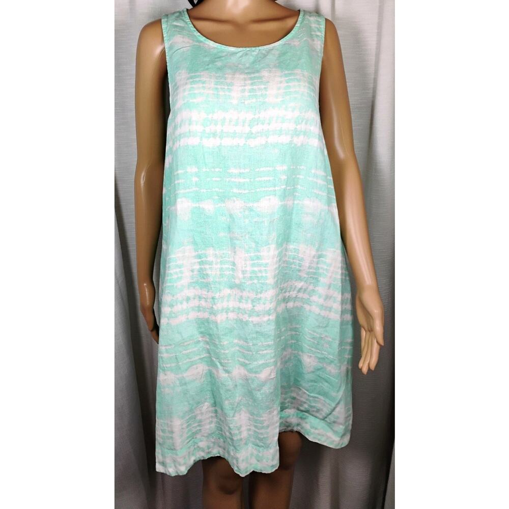 Nicole Miller Linen Trapeze Dress Tie Dye Swing Pockets Boho Sleeveless Large